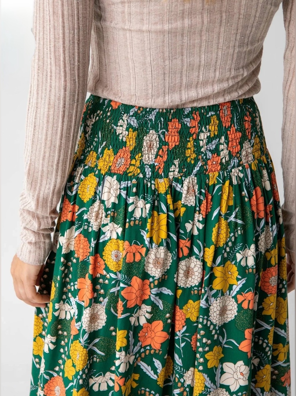 Natural Life Addie Floral Maxi Skirt Green Size M 100% Rayon Boho Minimalist - Picture 4 of 11